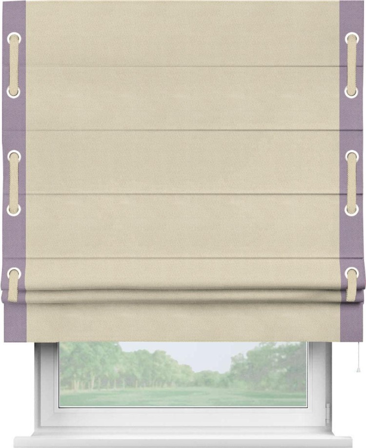 Римская штора «Кортин» с кантом Стрим Дуо (люверсы с пояском), для проема, ткань блэкаут однотонный цвет бежевый